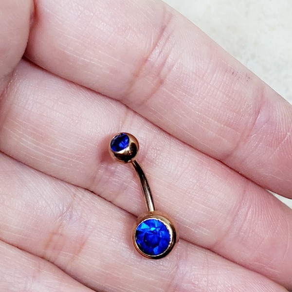 14g yellow gold sapphire blue crystal birth stone banana bar belly button ring curved barbell bar piercing navel ring piercing September