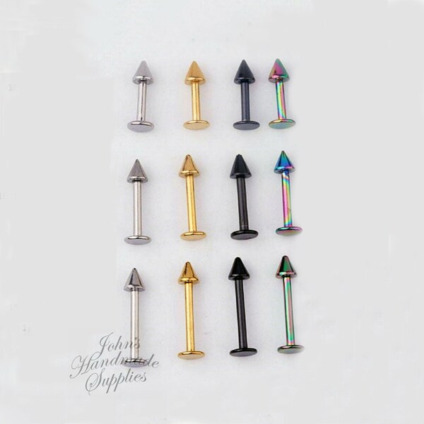 16g Surgical Steel 6mm 8mm 10mm spike silver gold black rainbow Straight Barbell, Labret Stud, Cartilage Tragus Earrings, Monroe stud