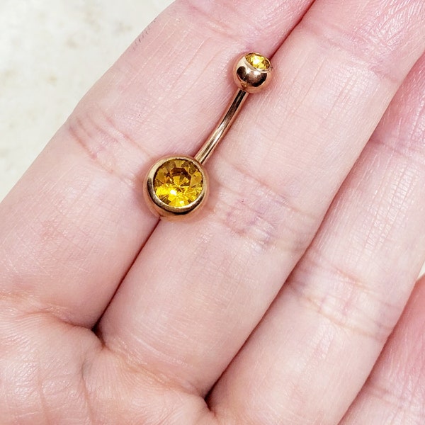 14g yellow gold topaz crystal birth stone banana bar barbell belly button ring curved barbell bar piercing navel ring piercing November