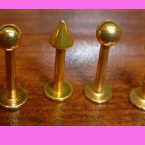 16g gold plated ball or spike labret, lip stud, lip ring, cartilage helix rook daith earrings piercing, Monroe piercing, Monroe stud