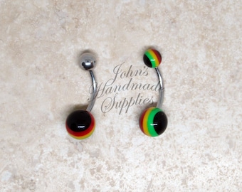14g Rasta Reggae tri color curved barbell belly button navel ring piercing, banana bar, belly barbell, belly ring, beach jewelry
