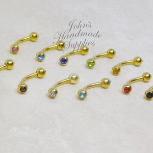 Gold plated crystal Daith earring tragus cartilage helix piercing 16g Rook earring piercing Eyebrow ring Snug piercing 16g Curved barbell