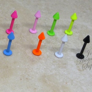 16g 8mm spike pink, neon green, neon yellow, blue, orange, white, black tragus cartilage earring lip labret Monroe stud piercing, snake bite