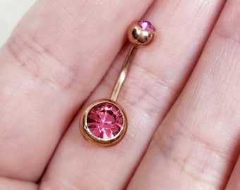 14g yellow gold rose pink crystal birth stone banana bar barbell belly button ring curved barbell bar piercing navel ring piercing October