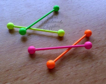 14G Neon Yellow, Neon Green, Hot Pink, Hot Orange, or Silver Surgical Steel Industrial Barbell