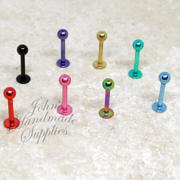 16g Surgical Steel 8mm Gold Black Red Blue Green Purple Rainbow Pink Straight Barbell, Labret Stud, Cartilage Tragus Earrings, Snake Bite