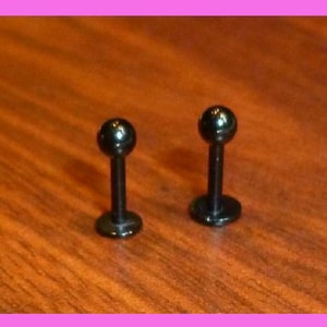 2 surgical steel black short labret,  lip stud, lip piercing, lip ring, cartilage earrings, tragus earrings, tragus piercing