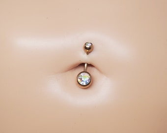 14g yellow gold ab iridescent crystal cz banana bar barbell belly button ring curved barbell bar piercing navel ring piercing