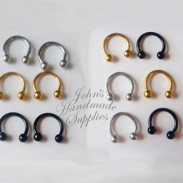 16G Horseshoe w/ Ball Ends Septum Ring Circular Barbell metallic Colors 316L Stainless, black, gold, silver, Flip Up Hide, Jewelry
