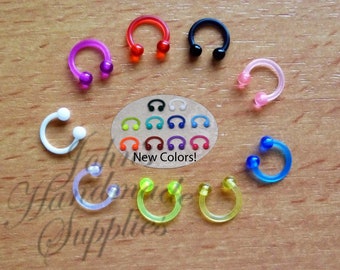 16g Jelly Candy Color Flexible Retainer Ball Barbell Horseshoe Eyebrow Rings Tragus Cartilage Daith Rook Earrings Hoop