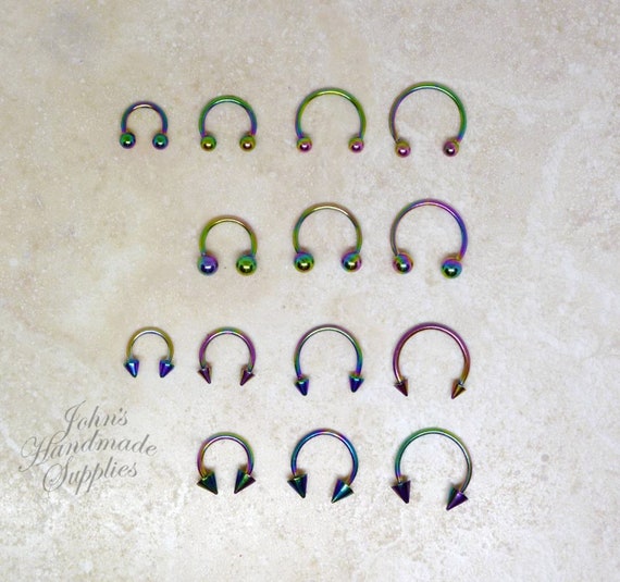 16g surgical steel 6mm 8mm 10mm 12mm Rainbow horseshoe, nose septum ring, lip labret ring, cartilage tragus rook conch daith hoop earring