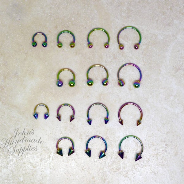 16g surgical steel 6mm 8mm 10mm 12mm Rainbow horseshoe, nose septum ring, lip labret ring, cartilage tragus rook conch daith hoop earring