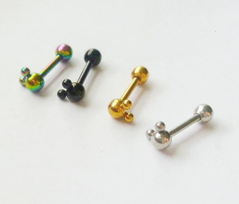 Cute Mickey Head 16G Steel Labret Lip Rings Tragus Cartilage Rook helix daith Earrings Stud Jewelry Piercing 6mm straight barbell