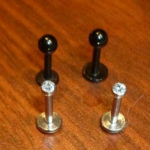 Short Micro 6mm black or cz Labret Stud/16G/Tragus Earring/Labret/Flat Back/Cartilage earring/Tragus stud/rook daith
