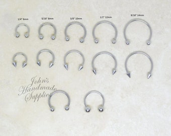 16g 316L surgical steel 6mm 8mm 10mm 12mm 14mm silver horseshoe, septum ring, lip labret, cartilage tragus rook  conch daith hoop earring