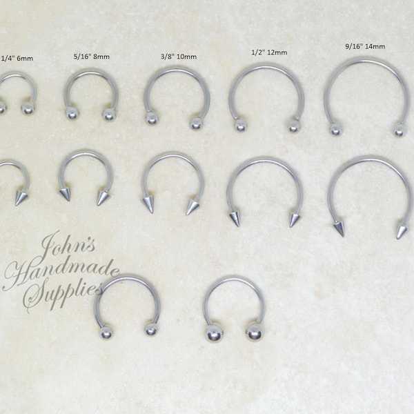 16g 316L surgical steel 6mm 8mm 10mm 12mm 14mm silver horseshoe, septum ring, lip labret, cartilage tragus rook  conch daith hoop earring