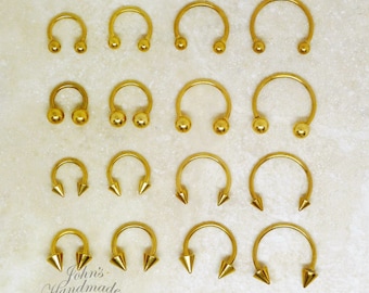 16G 316L Surgical Steel 6mm 8mm 10mm 12mm Gold Tone Horseshoe, Nose Septum Ring, Lip Labret Ring, Cartilage Tragus Rook Conch Daith Hoop