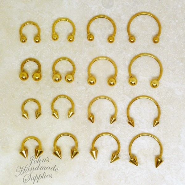16G 316L Surgical Steel 6mm 8mm 10mm 12mm Gold Tone Horseshoe, Nose Septum Ring, Lip Labret Ring, Cartilage Tragus Rook Conch Daith Hoop