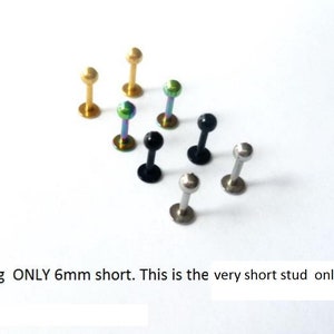 2 pieces 16g 6mm surgical steel silver gold black rainbow short labret, labret stud, lip ring, lip stud, artilage tragus earrings piercing