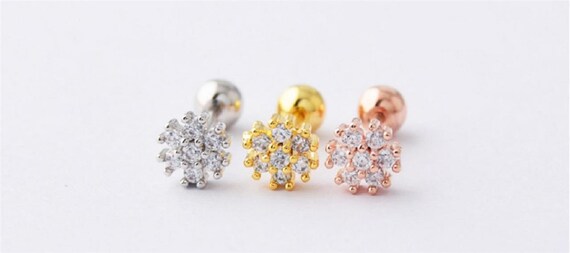 8 or 6 mm INTERNALLY THREADED DAINTY FLOWER TRAGUS LABRET MONROE LIP BAR