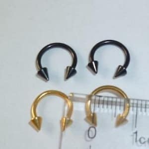 Pair 16g black gold horseshoe, cartilage helix tragus earrings labret lip ring jewelry, snake angel bite, spike horseshoe 16g