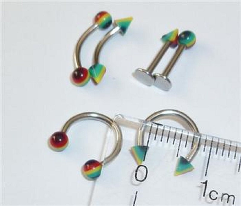 piercing oreille arcade anneau acier chirurgical acrylique rasta bijou fantaisie 