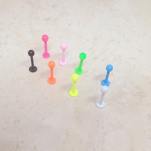16g 8mm hot pink, neon green, neon yellow, blue, orange, white, black tragus cartilage earring lip labret Monroe stud piercing, snake bite