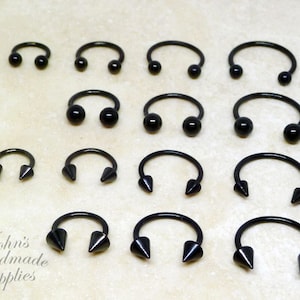 16g 316L surgical steel 6mm 8mm 10mm 12mm black horseshoe, nose septum ring, lip labret ring, cartilage tragus rook conch daith hoop earring image 3