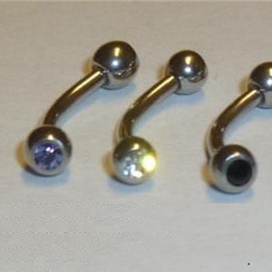 Set of Three (3) 16G (Black, Purple, & Clear) 316L Surgical Steel Eyebrow Piercing Curved Barbell Cartilage Tragus Helix Stud Piercing