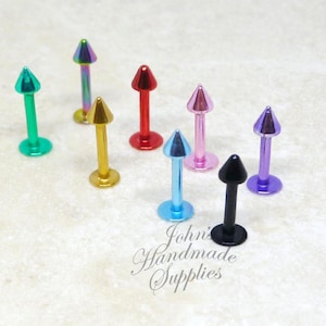 16g Spike 8mm Gold Black Red Blue Green Purple Rainbow Pink Straight Barbell, Labret Stud, Cartilage Tragus Earrings, Snake Bite