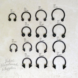 16g 316L surgical steel 6mm 8mm 10mm 12mm black horseshoe, nose septum ring, lip labret ring, cartilage tragus rook conch daith hoop earring image 1