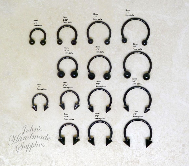 16g 316L surgical steel 6mm 8mm 10mm 12mm black horseshoe, nose septum ring, lip labret ring, cartilage tragus rook conch daith hoop earring 