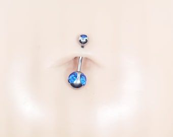 14g silver triple royal blue crystal birth stone banana bar barbell belly button ring curved barbell bar piercing navel ring piercing