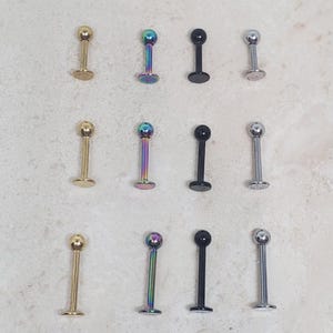 16g Surgical Steel 6mm 8mm 10mm silver gold black rainbow Straight Barbell, Labret Stud, Cartilage Tragus Earrings, Snake Bite, Monroe stud