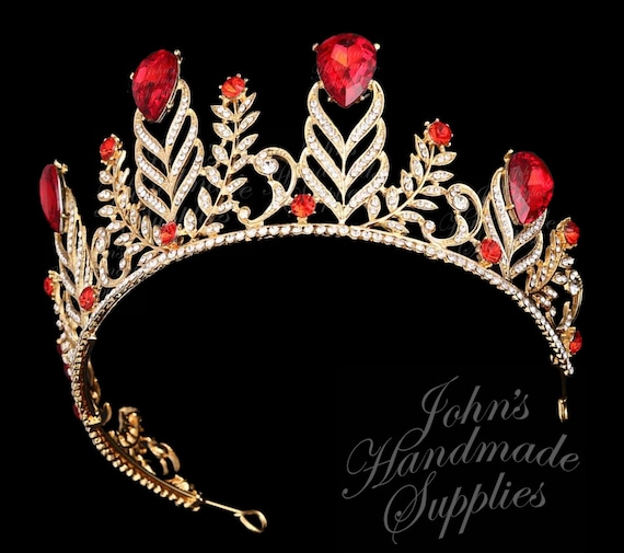 7cm High Adult Red Big Drip Crystal Flower Leaf Tiara Crown Wedding Pageant Prom