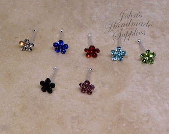 20g sterling silver crystal cz flower clear royal blue turquoise red green matt black pink nose stud pin ring jewelry balls back stopper