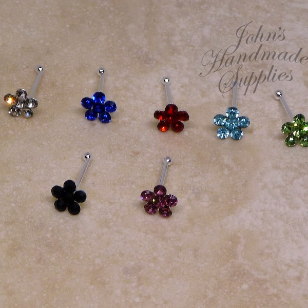 20g sterling silver crystal cz flower clear royal blue turquoise red green matt black pink nose stud pin ring jewelry balls back stopper