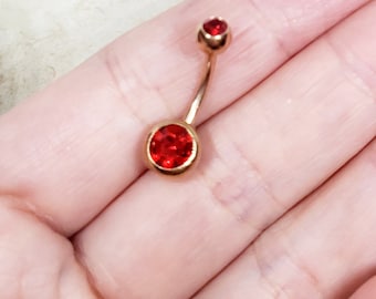 14g yellow gold garnet red crystal birth stone banana bar belly button ring curved barbell bar piercing navel ring piercing January