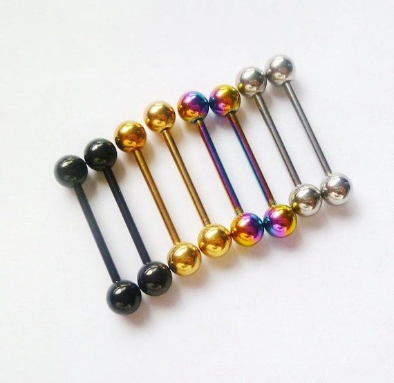 Pair 2 Pieces Mixed Ball Black Gold Rainbow Silver Tongue Navel