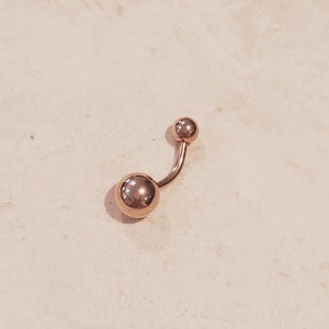 14g rose gold banana straight bar barbell, belly button ring piercing navel bar barbell ring piercing image 1