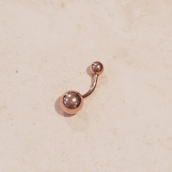 14g rose gold banana straight bar barbell, belly button ring piercing navel bar barbell ring piercing