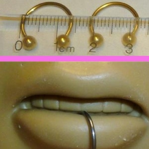2 pieces 16g 1/2&quot; 12mm gold plated over surgical stainless steel labret lip ring snake bite, horseshoe, hoop earrings unisex
