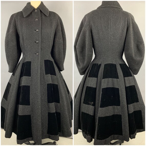 1950s Lilli Ann Black Mohair and Silk Velvet Princ