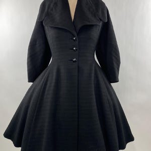 LILLI ANN 1950s deep dark black pure wool princess coat Size L