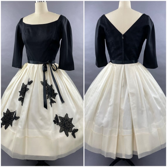 1950s Black and White Suzy Perette Party Dress Siz