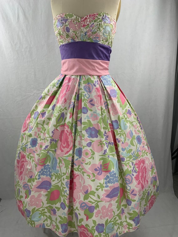 1950s Emma Domb polished cotton rose print dress