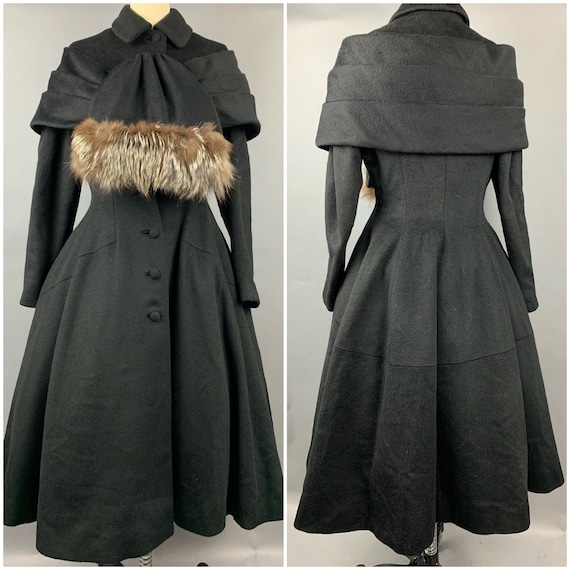1950s Lilli Ann Cashmere Wool & Fox Princess Coat