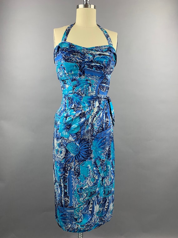 1950s Elsie Krassas Hawaiian Silk Sarong Dress
