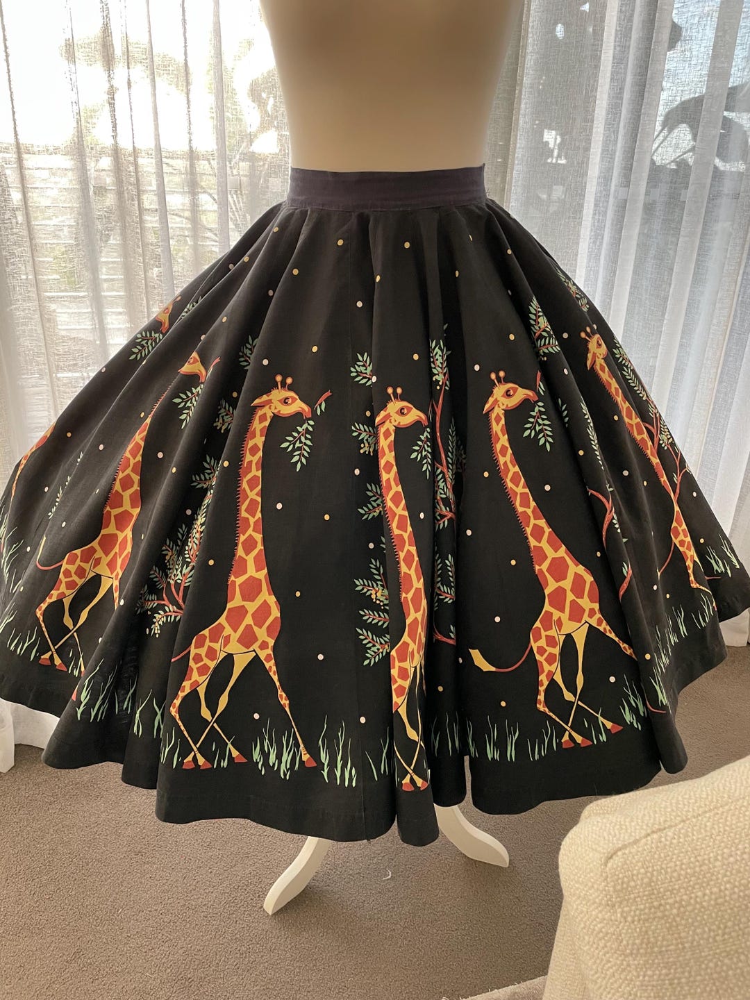 1950s Yellow on Black Giraffe Circle Panel Skirt Size XS - Etsy