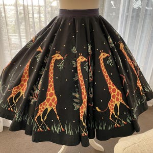 1950s Yellow on Black Giraffe Circle Panel Skirt Size XS